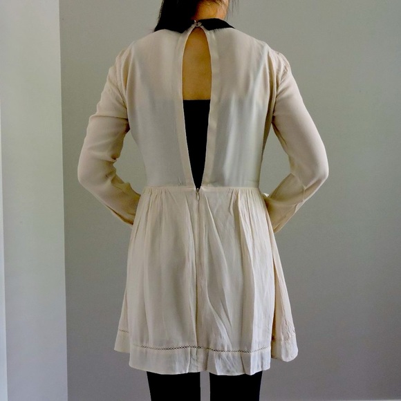 Aritzia Sunday Best Cream Color Shirt Dress with Black Collar and Open Back - Picture 6 of 9